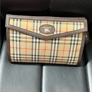 Burberry Tan Check Clutch with Brown Trim